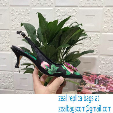 Dolce  &  Gabbana Heel 6.5cm Leather Print Slingbacks with Crystal Flower 01 2021